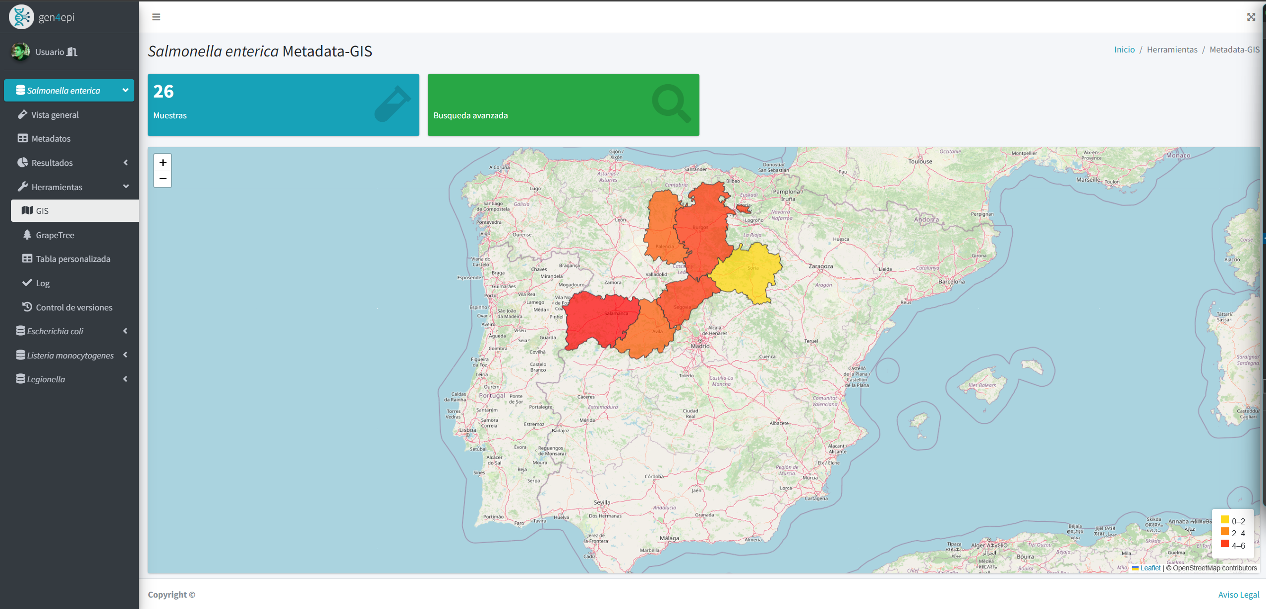 Visualización geoespacial en gen4epi con mapa GIS para rastreo de secuencias y brotes
